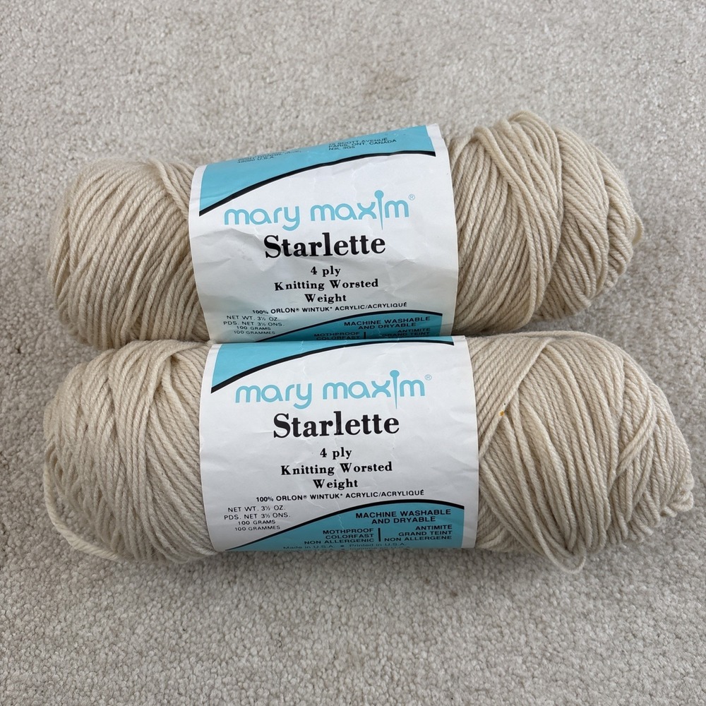 Mary Maxim Starlette Yarn Light Beige 3.5 oz 4 ply Worsted 100% Acrylic Lot of 2